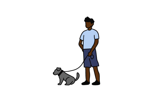 African-American Boy Walking the Dog