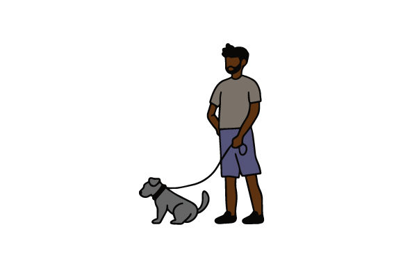 African-American Man Walking the Dog