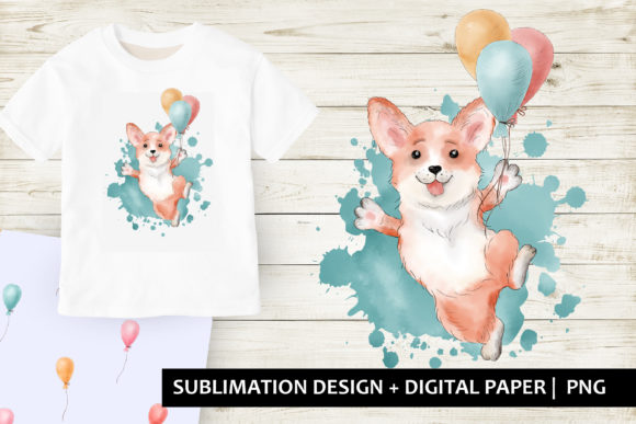 Corgi Dog with Balloons
