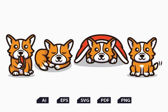 Cute Corgi Dog Template Cliparts