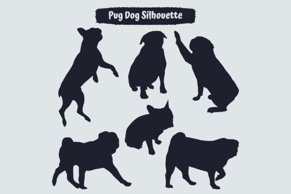 Pug Dog Silhouettes Illustration Vector